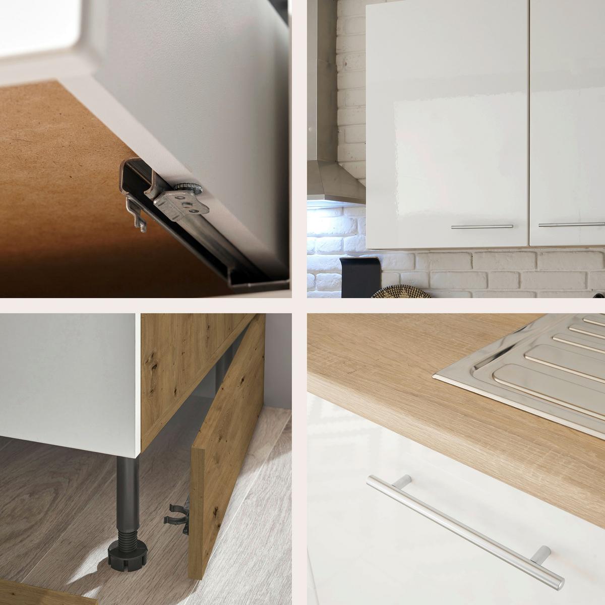 Küchenzeile Laurel ohne Geräte 310 cm Eiche/Weiß Hochglanz - Weiß/Sonoma Eiche, MODERN, Holzwerkstoff (310cm) - MID.YOU