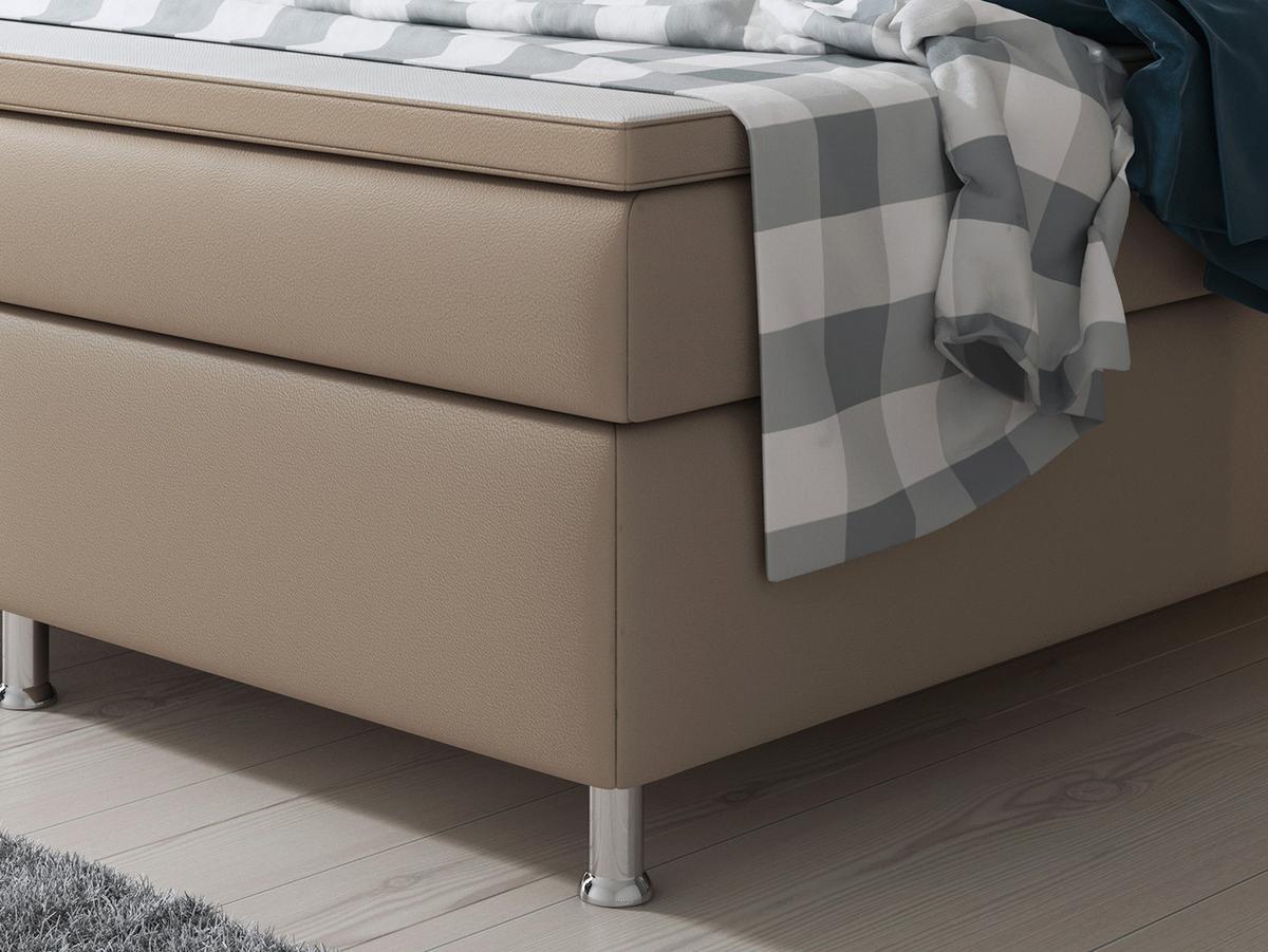 Boxspringbett mit Topper / Matratze 180x200 cm Miami - Silberfarben/Cappuccino, KONVENTIONELL, Leder/Textil (200/125/210cm) - MID.YOU