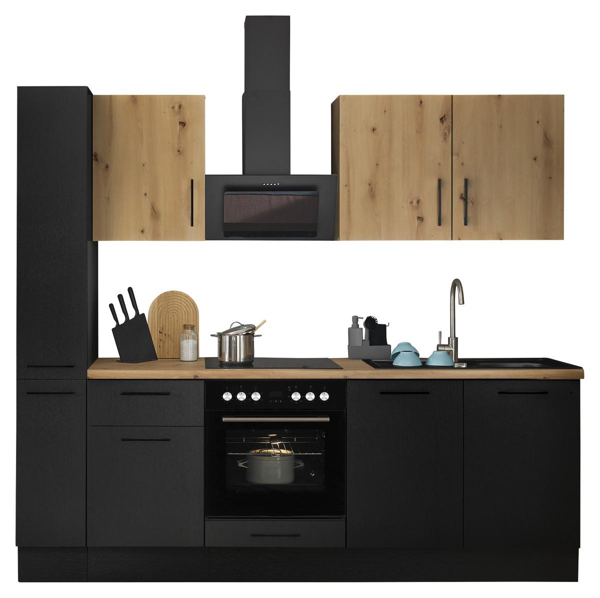 Küchenblock Turin Schwarz/Eiche Dekor B: 240 cm - Schwarz/Eiche Artisan, Basics, Holzwerkstoff (240cm) - MID.YOU