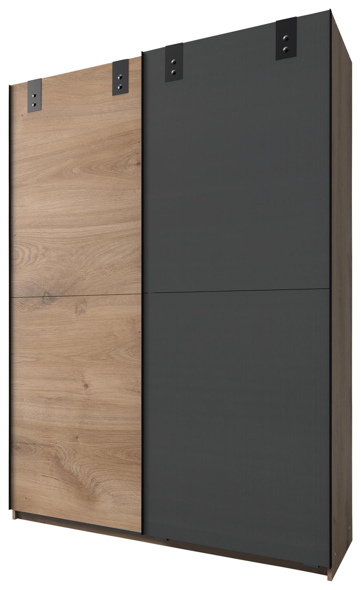 Skriňa s posuvnými dverami CARDIFF 135 - grafitová/farba duba, Basics, kompozitné drevo (135/198/64cm) - MID.YOU