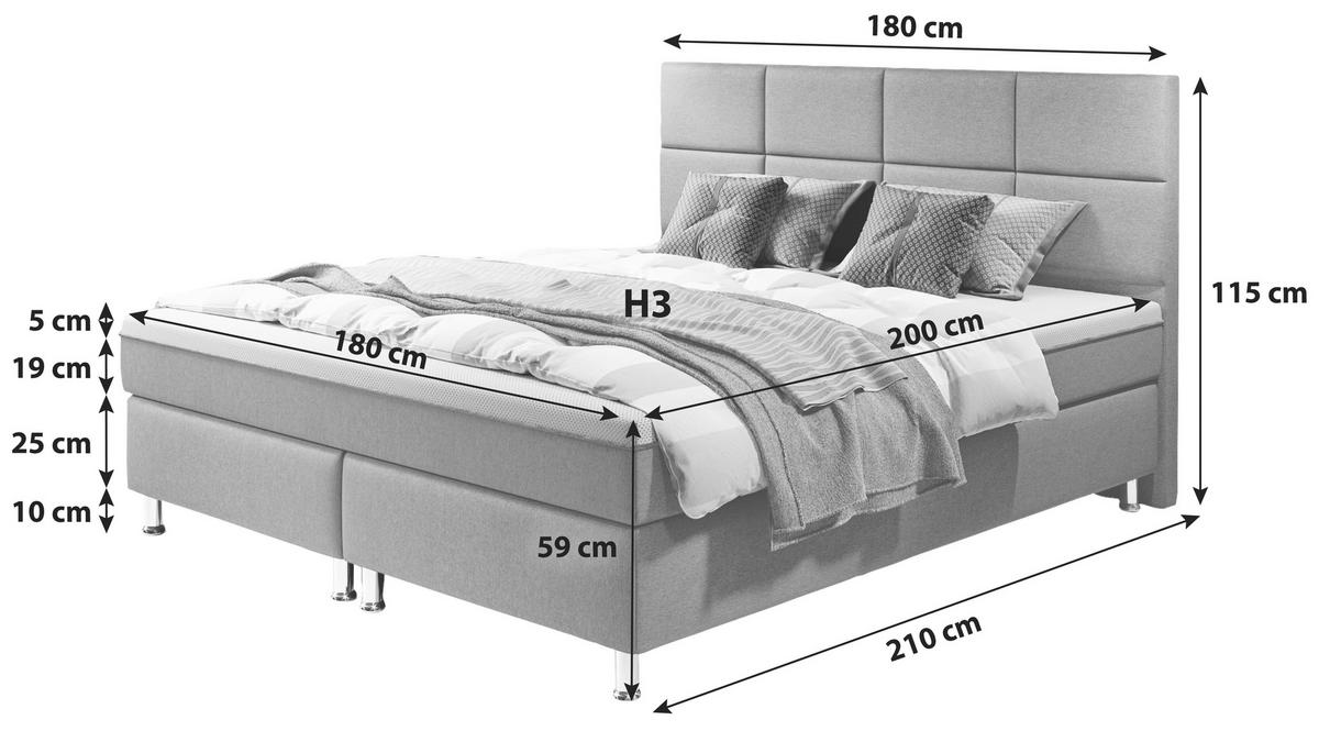 Boxspringbett mit Topper 180x200 Rotterdam Plus-F - Silberfarben/Schwarz, KONVENTIONELL, Textil (180/200cm) - MID.YOU