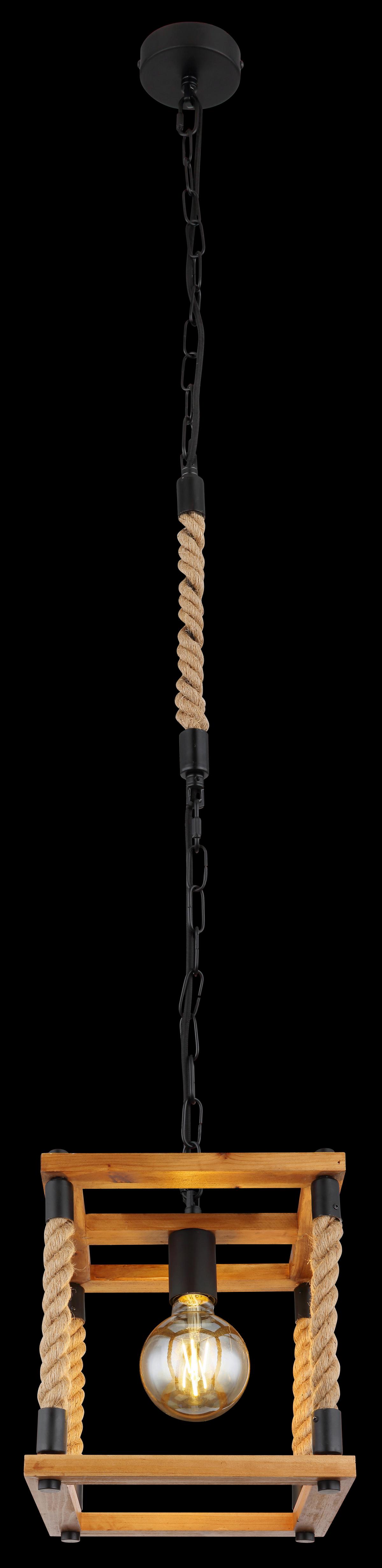 Hängeleuchte 15691h - Schwarz/Braun, Natur, Naturmaterialien/Holz (25/25/120cm) - Globo