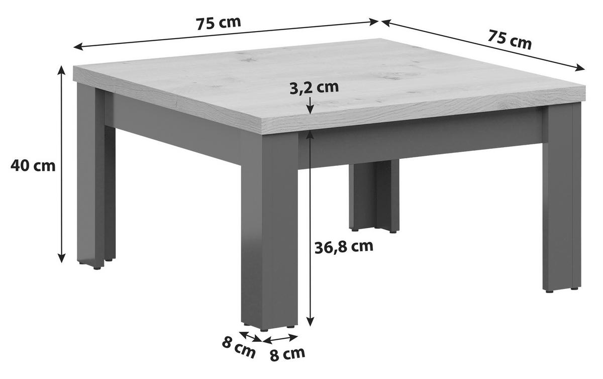 Couchtisch Hesen Coffee Table - Graphitfarben/Eiche Artisan, Design, Holzwerkstoff (75/75/40cm)