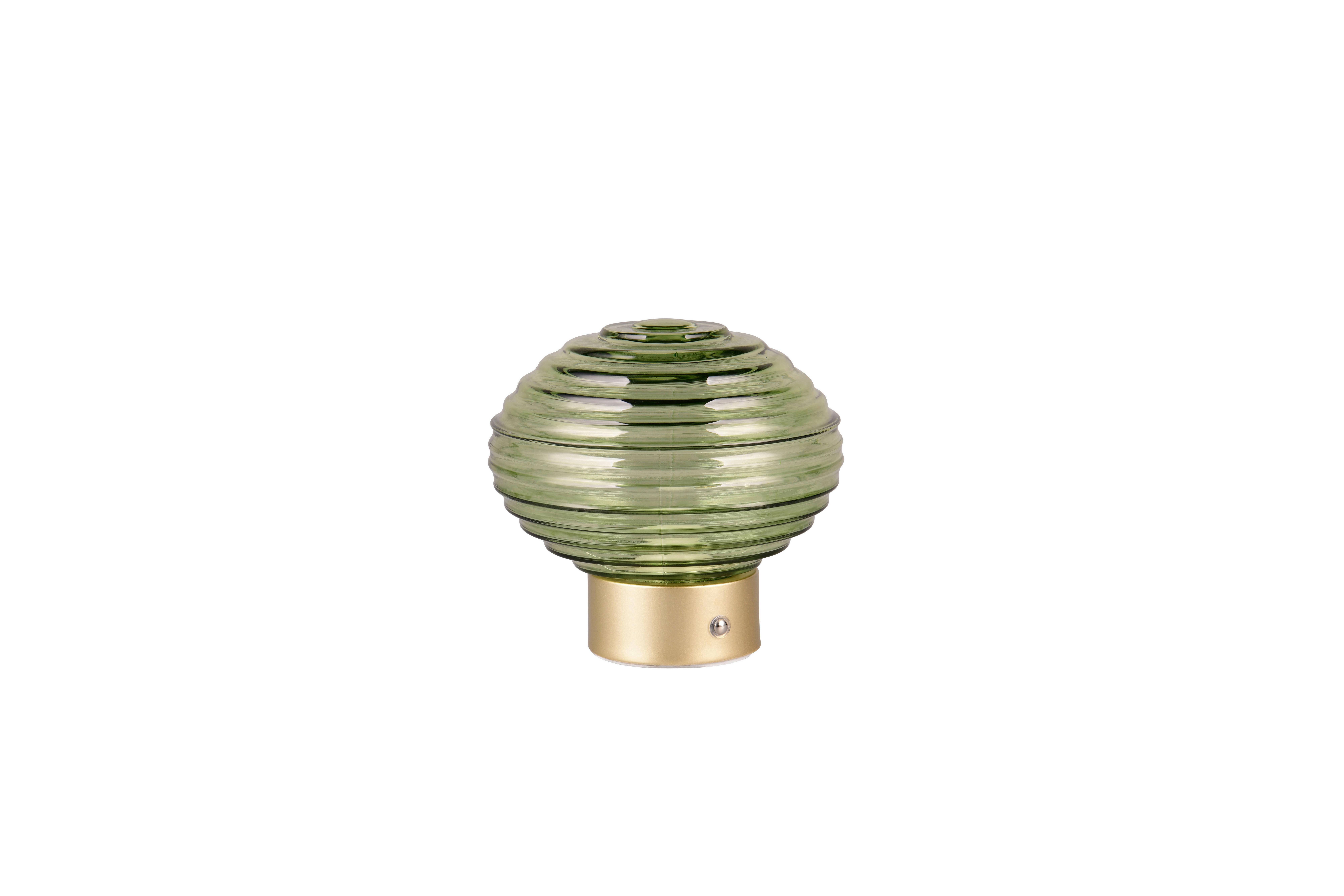 Akku-Tischleuchte R57771115 Earl - Messingfarben/Grün, KONVENTIONELL, Glas/Metall (15,5/14,5cm)