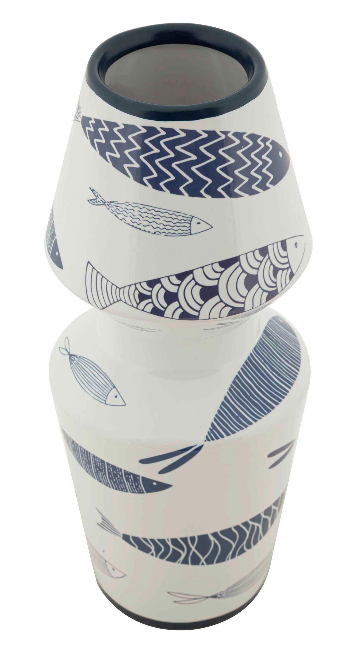 Vase Fish Double Blau, Weiß B: 14cm - Blau/Weiß, Basics, Keramik (14/34/14cm)