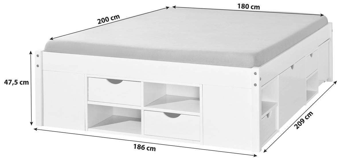 Tárolós Ágy Till 180/200 Cm - fehér, Konventionell (180/200cm) - MID.YOU