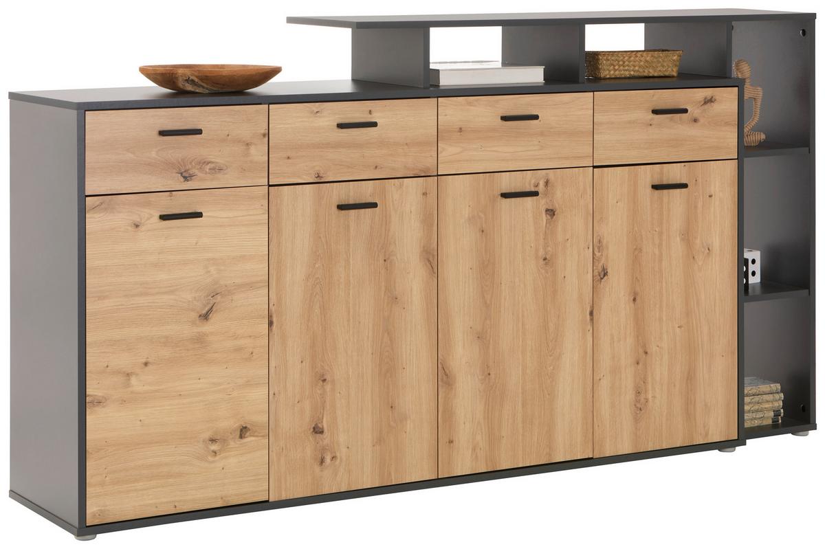 Kommode Mit Aufsatz B 190cm Tom, Eiche Dekor/anthrazit - Anthrazit/Eiche Artisan, MODERN, Holz (190/105/40cm)