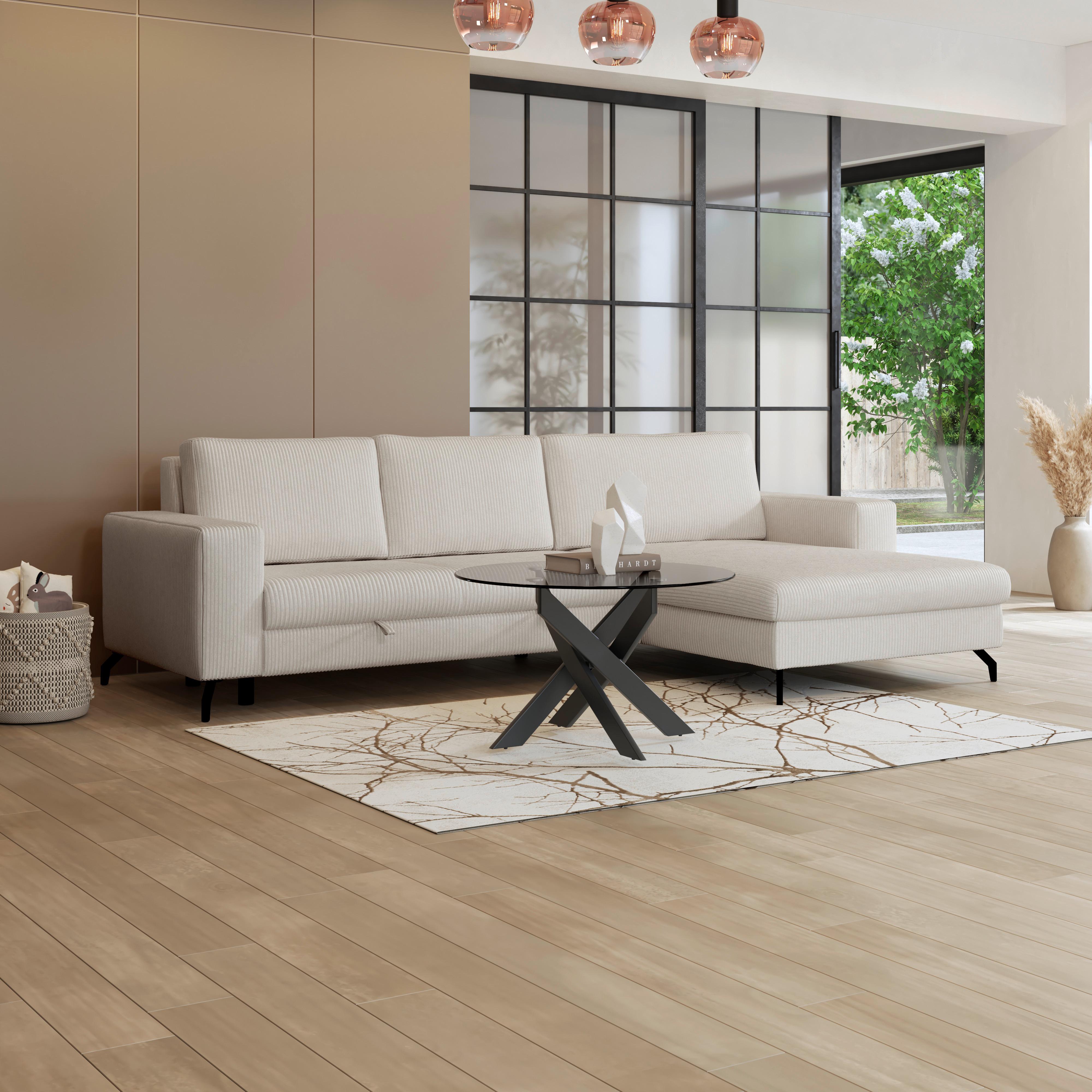 Ecksofa mit Bettkasten Cloud Perlmutt Cord 290x178 cm - Perlmutt, Trend, Textil (290/178cm)