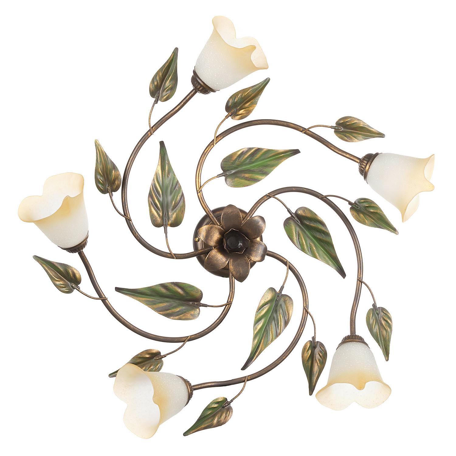 Deckenleuchte 4620/pl5 - Bronzefarben/Olivgrün, Natur, Glas/Metall (70/20/70cm)