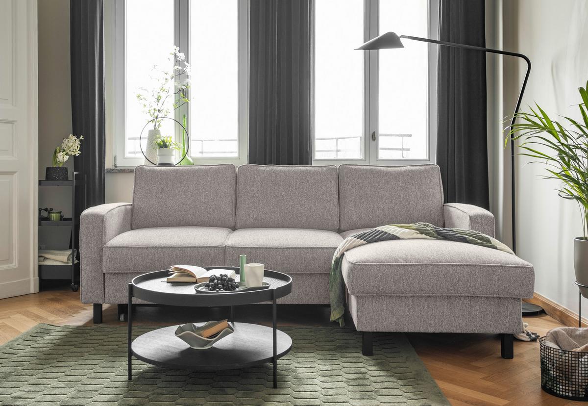 Ecksofa Molly Salz und Pfeffer S: 228x148 cm - Grauweiß/Schwarz, Textil (228/148cm) - MID.YOU