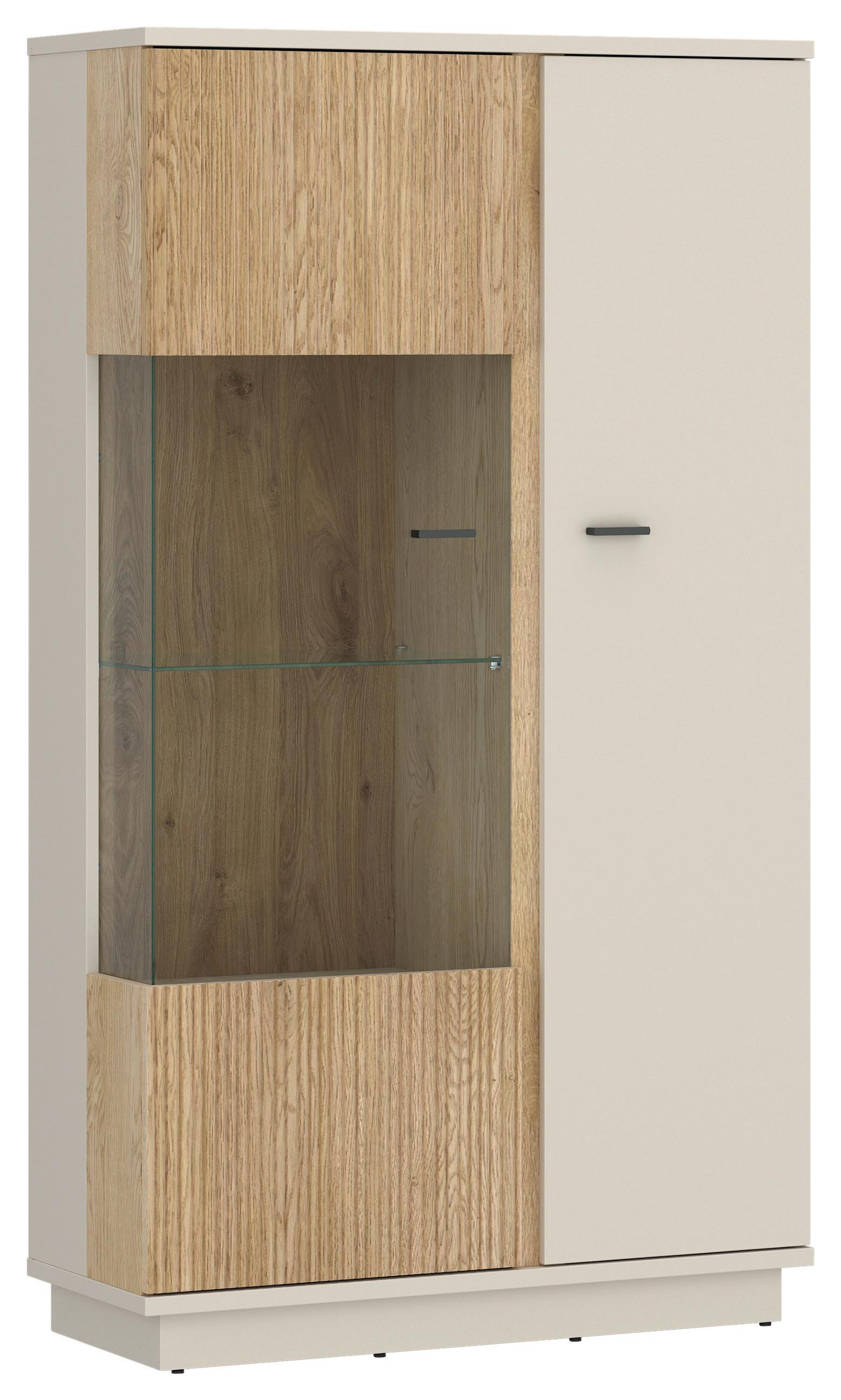 Vitrine Mosano B: 87,2 cm - Kaschmir/Eichefarben, Trend, Glas/Holzwerkstoff (87,2/158,5/40cm)