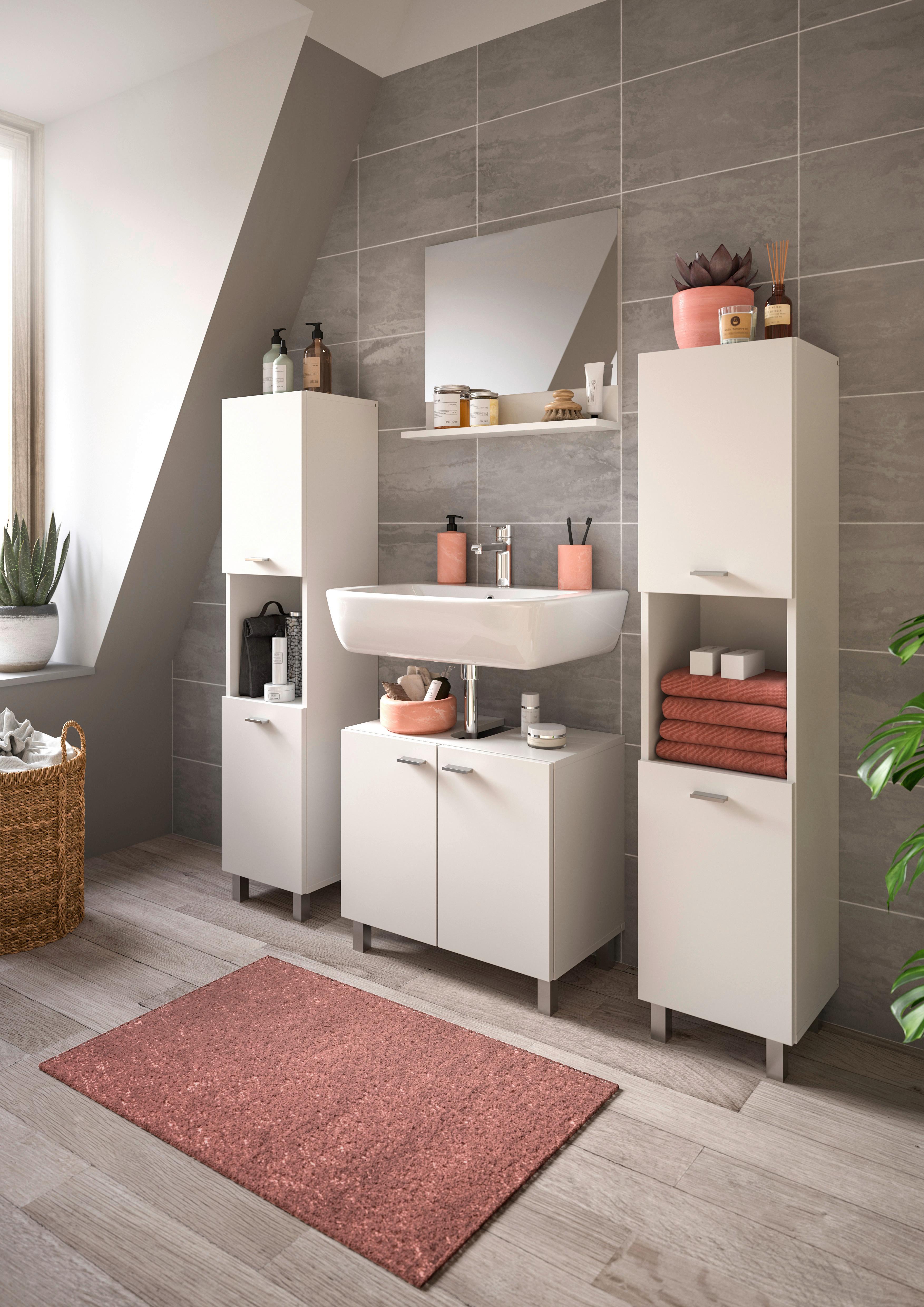 Badezimmer Boston Weiß D: 117 cm - Silberfarben/Weiß, MODERN, Glas/Holzwerkstoff (117cm) - MID.YOU