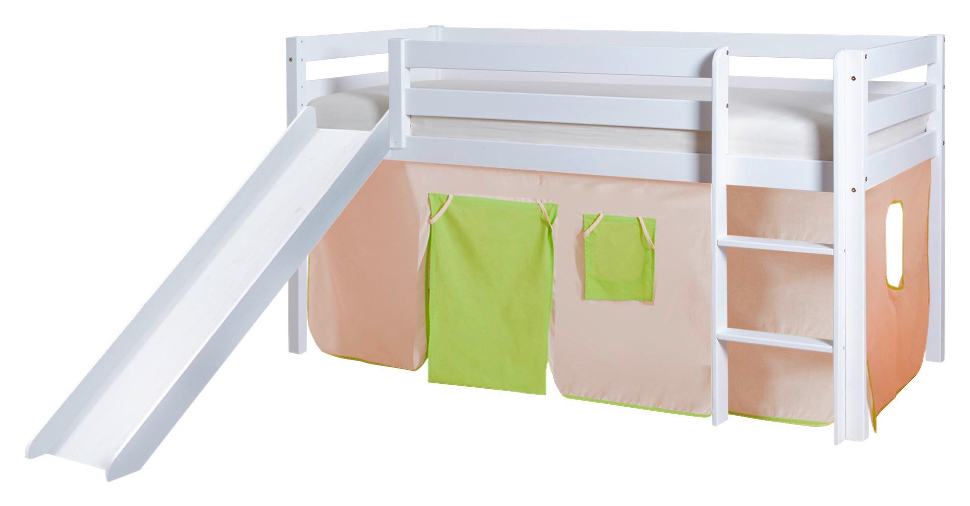 Spielbett Manuel Grün/beige Kiefer Massiv 90 Cm Rutsche - Beige/Weiß, Natur, Holz (90/200cm) - MID.YOU