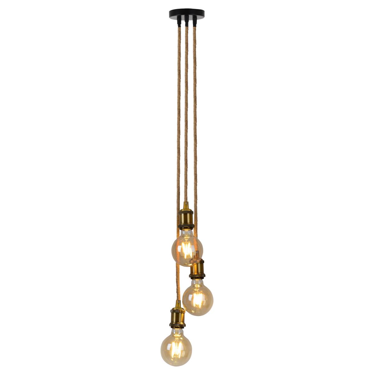 Hängeleuchte Näve H: ca. 87,5 cm 3-Flammig mit Hanfseil - Messingfarben/Naturfarben, Design, Naturmaterialien/Metall (17/87,5cm) - Näve