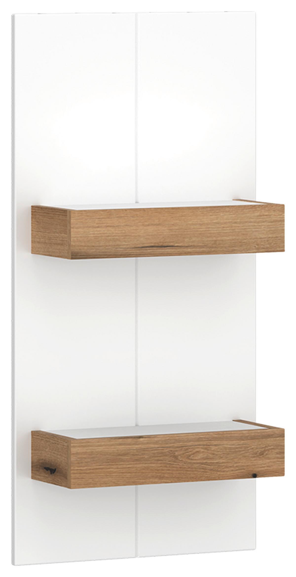 Wandregal Oreta B: 44 Cm Weiß Hochglanz/eichefarben - Eichefarben/Weiß, MODERN, Holzwerkstoff (44/92/20,8cm)