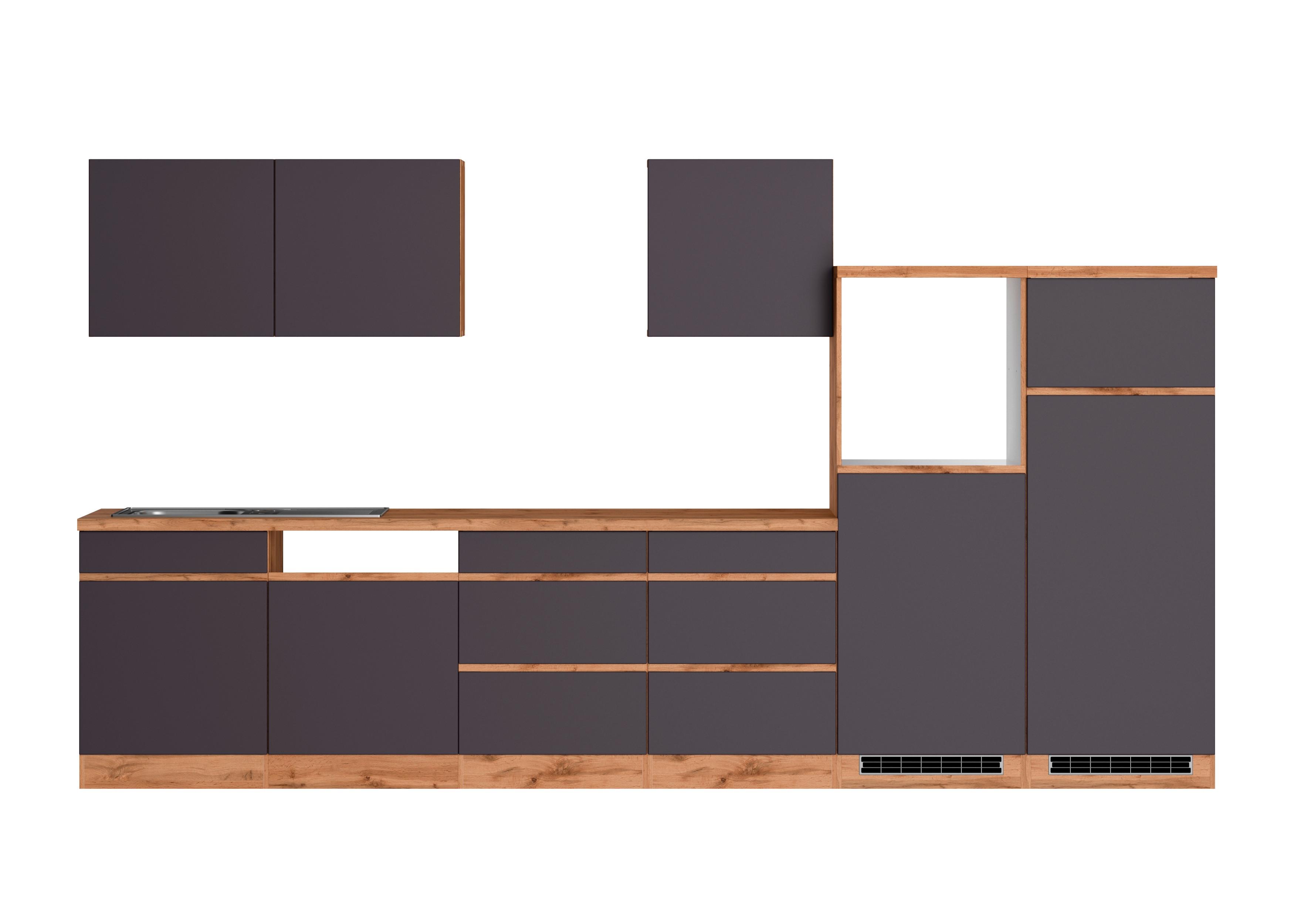 Küchenzeile Turin ohne Geräte B: 360cm Grau/Wotaneiche Dekor - Eiche Wotan/Grau, Design, Holzwerkstoff (360cm) - Held