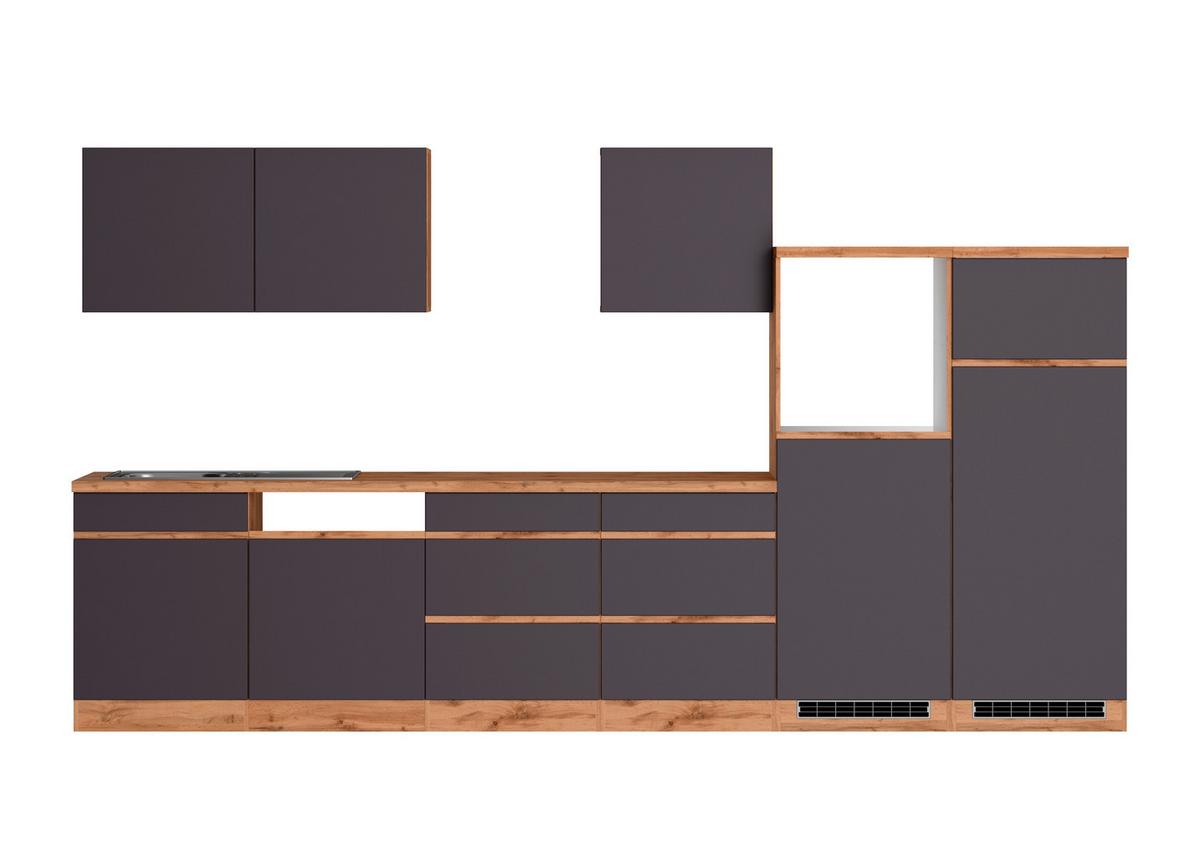Küchenzeile Turin ohne Geräte B: 360cm Grau/Wotaneiche Dekor - Eiche Wotan/Grau, Design, Holzwerkstoff (360cm) - Held