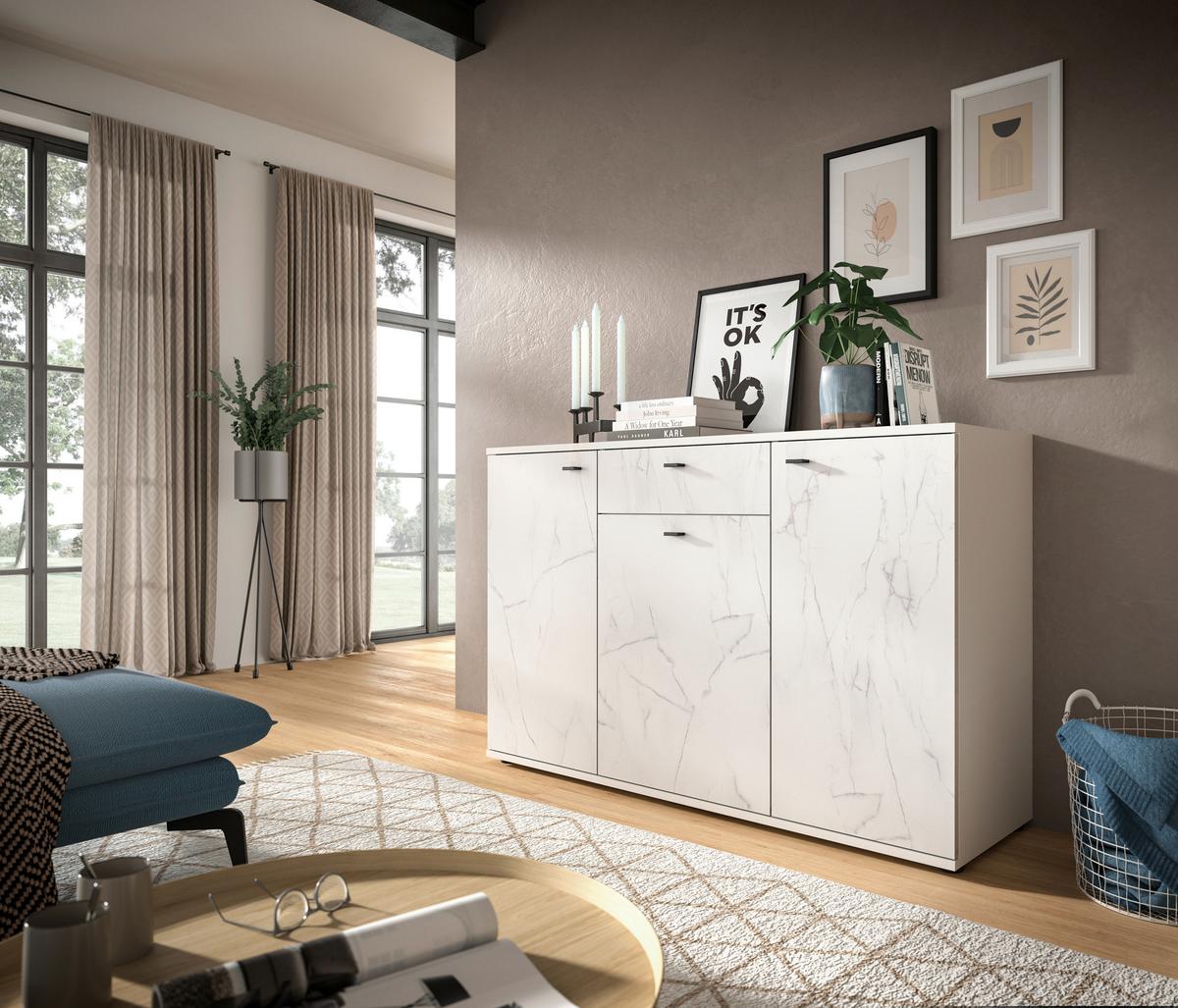 Kommode Stone Weiß B: 138 Cm - Schwarz/Weiß, Design, Holzwerkstoff (138/87/40cm) - MID.YOU