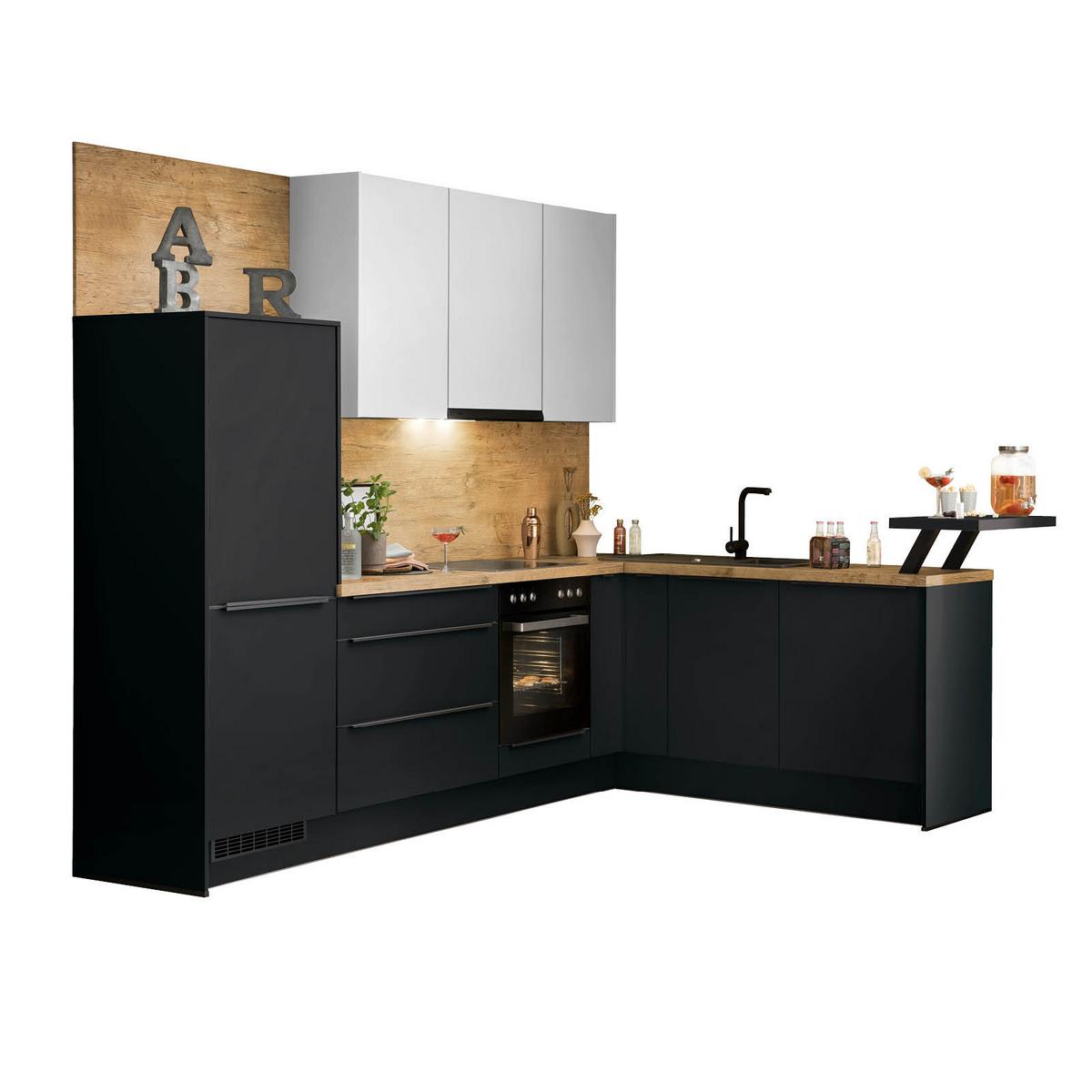Eckküche Ip1200 Ohne Geräte 292x192 Cm Schwarz/space Grey - Weiß, MODERN, Holzwerkstoff (292/192cm) - Impuls