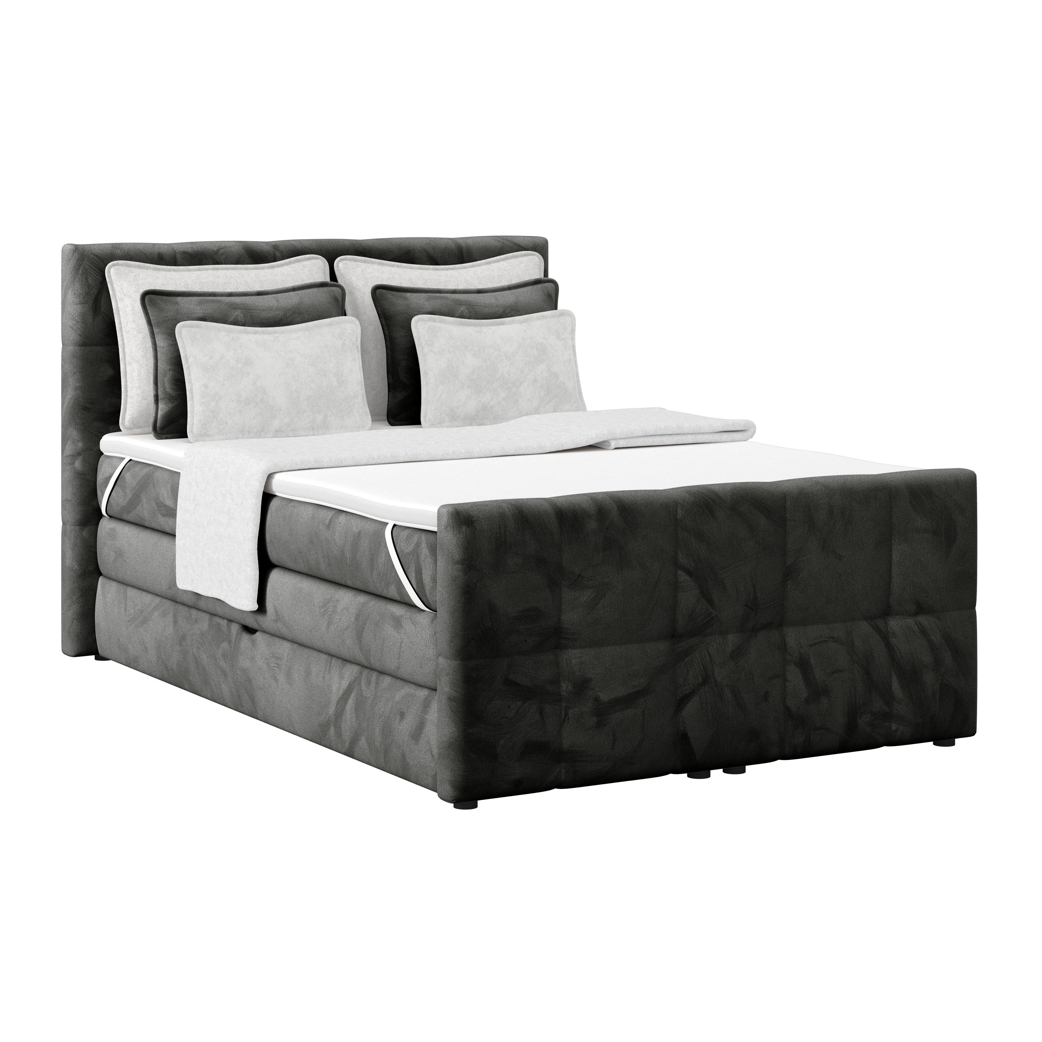 Boxspringbett mit Topper und Bettkasten 140x200 cm Medino - Anthrazit, KONVENTIONELL, Holz/Holzwerkstoff (140/200cm) - Luca Bessoni
