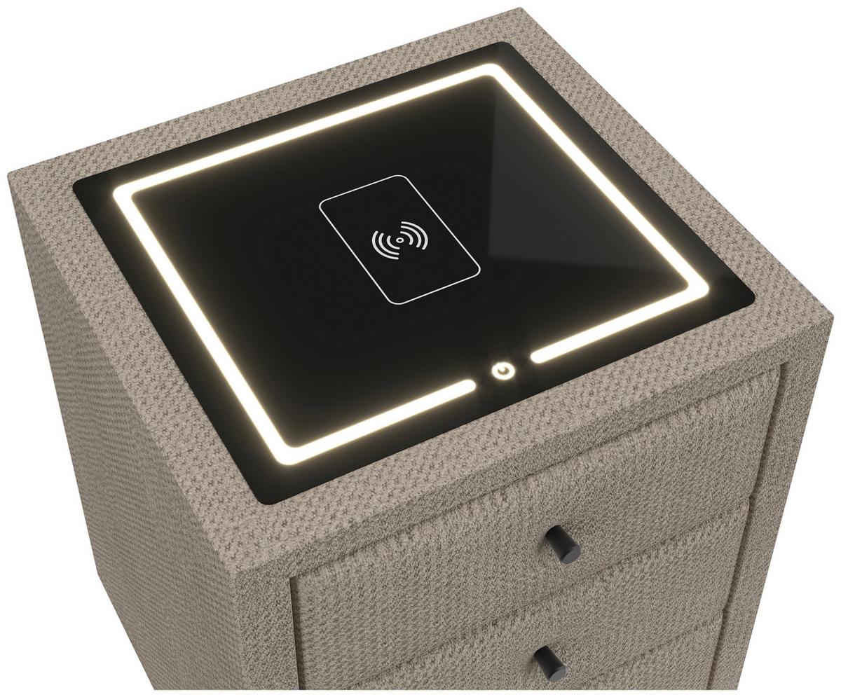 Nachtkästchen Brisbane II mit Induktionsladezone B: 49,5cm - Beige, Trend, Glas/Holzwerkstoff (49,5/56,5/46cm) - Sembella