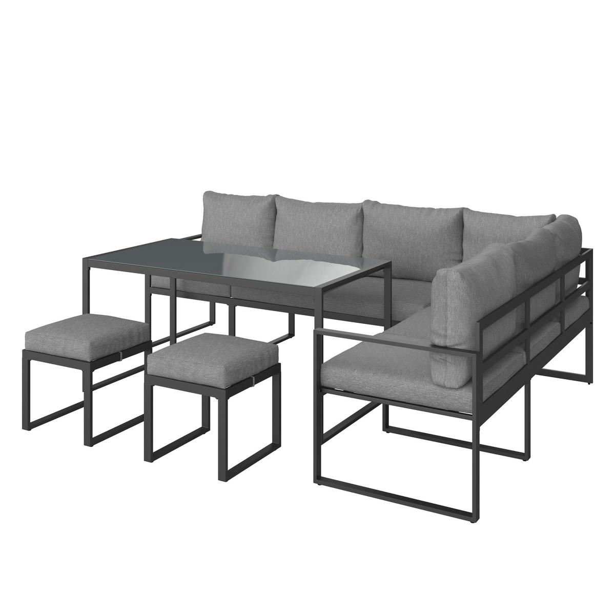 Lounge-garnitúra Leon - szürke, Modern, Üveg/fém (239/176cm) - Beldano