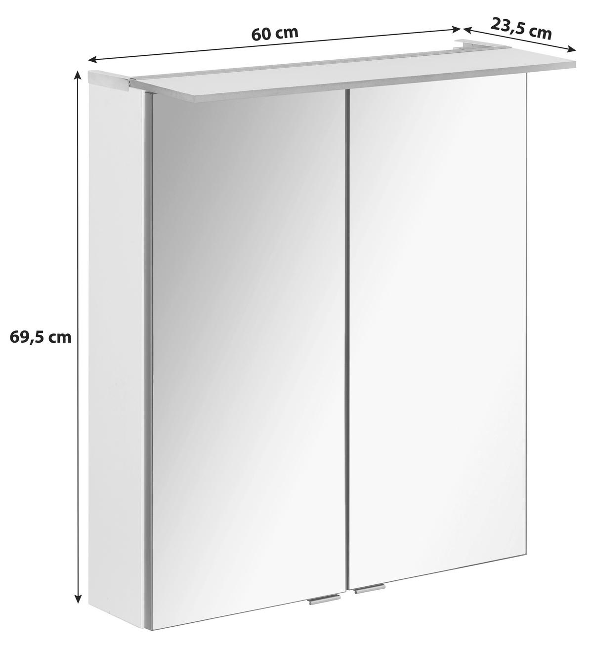 Spiegelschrank B.perfekt + Led 2-Türig 60x69,5x23,5 Cm - Eichefarben/Silberfarben, MODERN, Glas/Holzwerkstoff (60/69,5/23,5cm) - MID.YOU