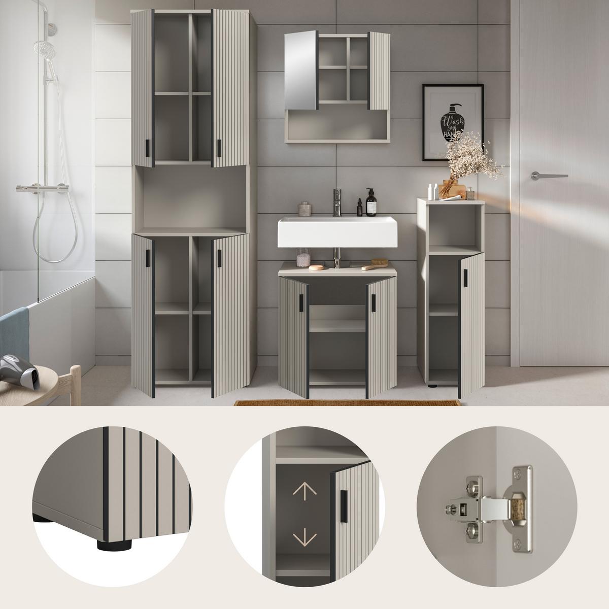 BADEZIMMER Mone Kaschmir B: 150cm - Kaschmir/Schwarz, Trend, Glas/Holzwerkstoff (150cm) - MID.YOU