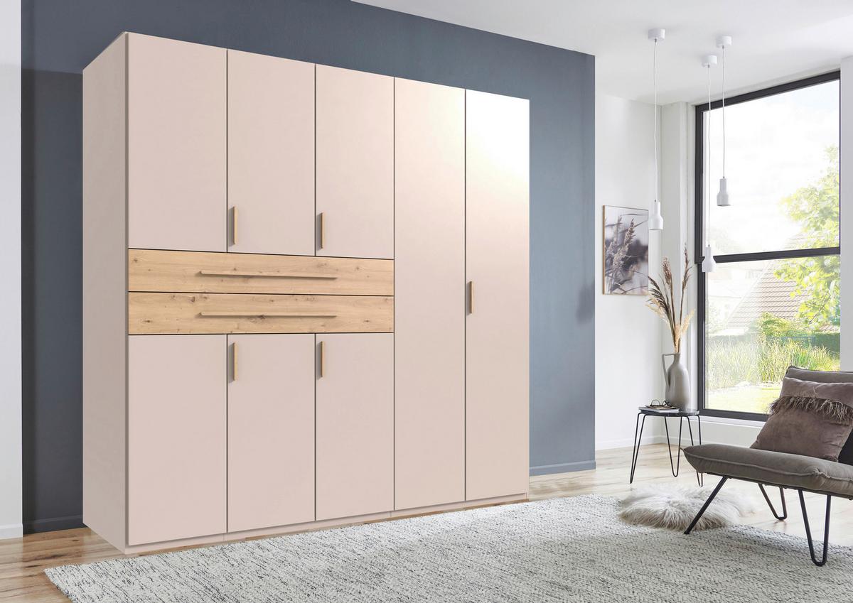 Šatní skříň LUMIO, šířka 225 cm - kašmírová/dub artisan, Konvenční, kompozitní dřevo (225/208/58cm) - Modern Living