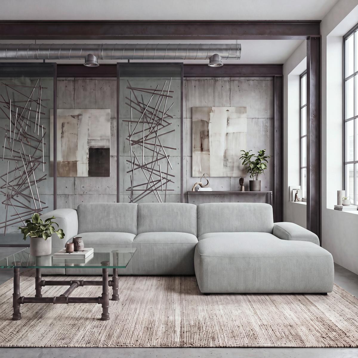 ECKSOFA Hannah Hellgrau 304x200 cm - Hellgrau/Schwarz, Design, Textil (304/200cm) - MID.YOU