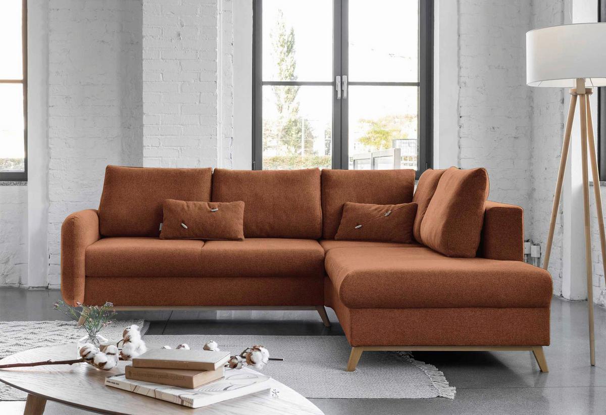 Ecksofa Scandic Lagom Ziegelrot S: 242x202 cm - Terracotta/Naturfarben, Textil (242/202cm) - MID.YOU