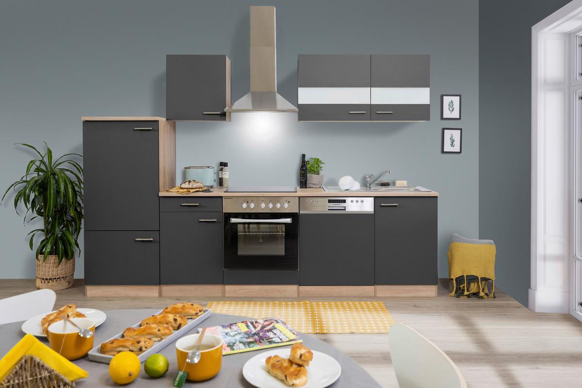 Küchenzeile Ohne Geräte B: 280 Cm Grau/eiche Dekor - Eichefarben/Grau, Basics, Holzwerkstoff (280cm) - Respekta