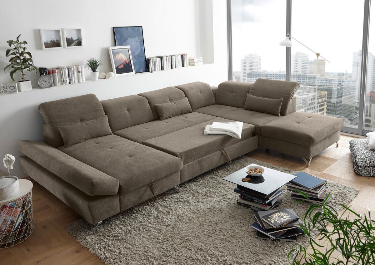 Ecksofa Melfi Graubraun U: 168 Cm - Graubraun/Silberfarben, MODERN, Textil (168/350/245cm) - MID.YOU