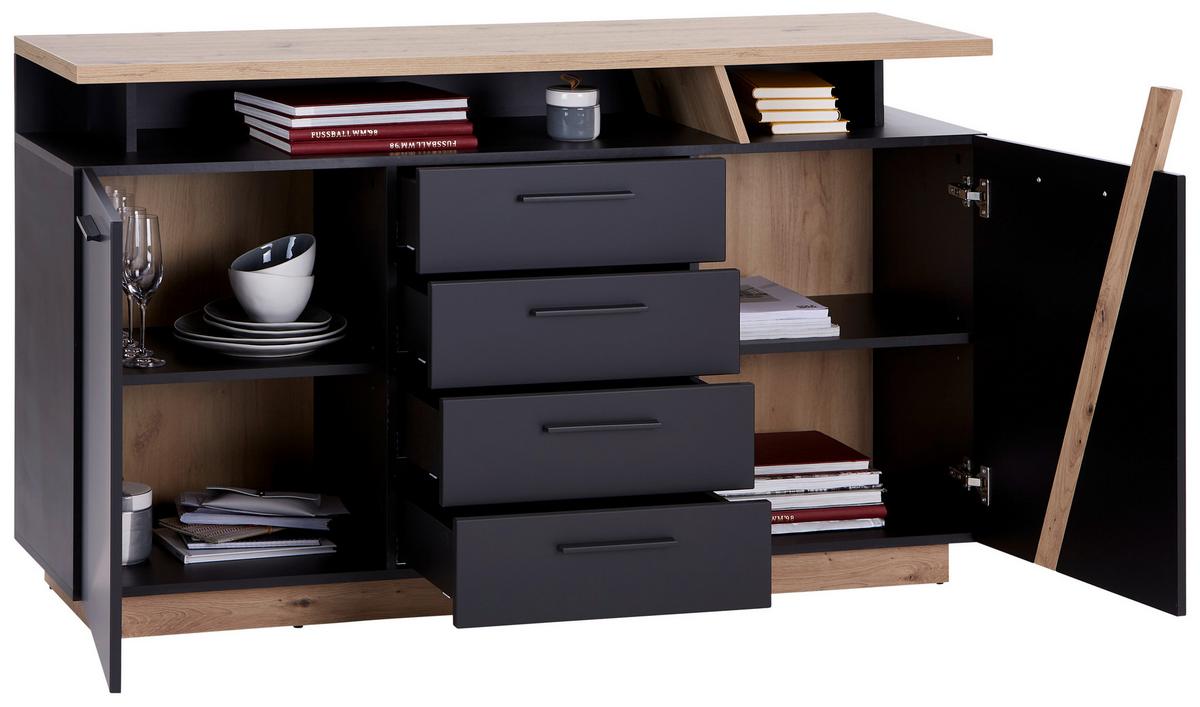 Kommode Mit Soft-Close B: 150,2cm Maxi, Grau/Eiche Dekor - Eichefarben, MODERN, Holzwerkstoff (150,2/90/41,9cm)