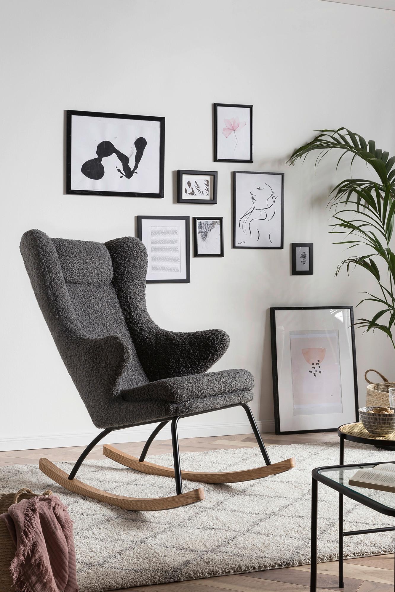 Schaukelstuhl Grau B: 66 Cm - Eichefarben/Schwarz, MODERN, Textil/Metall (66/106/104cm) - Livetastic