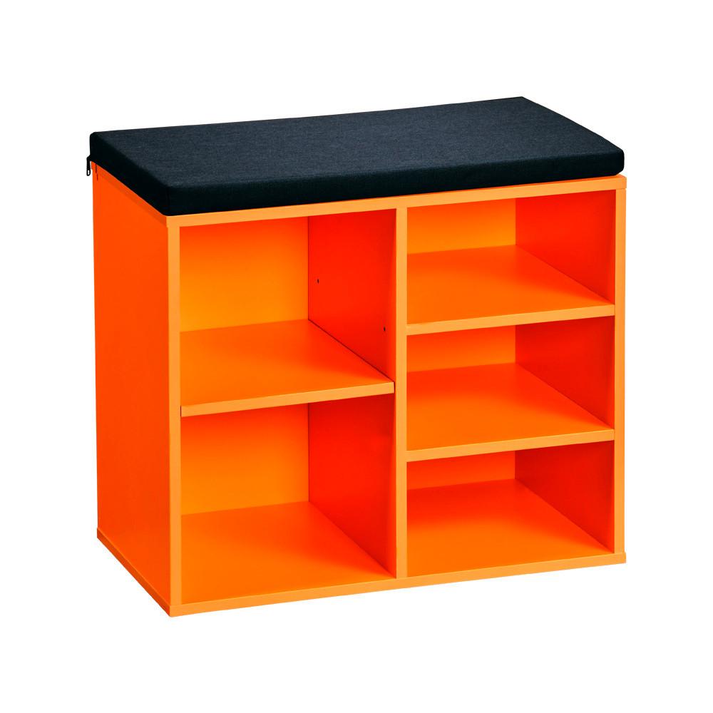 Schuhregal Mit Sitzkissen Orange, Schwarz B: 51,5 Cm - Schwarz/Orange, Basics, Holzwerkstoff/Textil (51.5/48/29.5cm) - Kesper