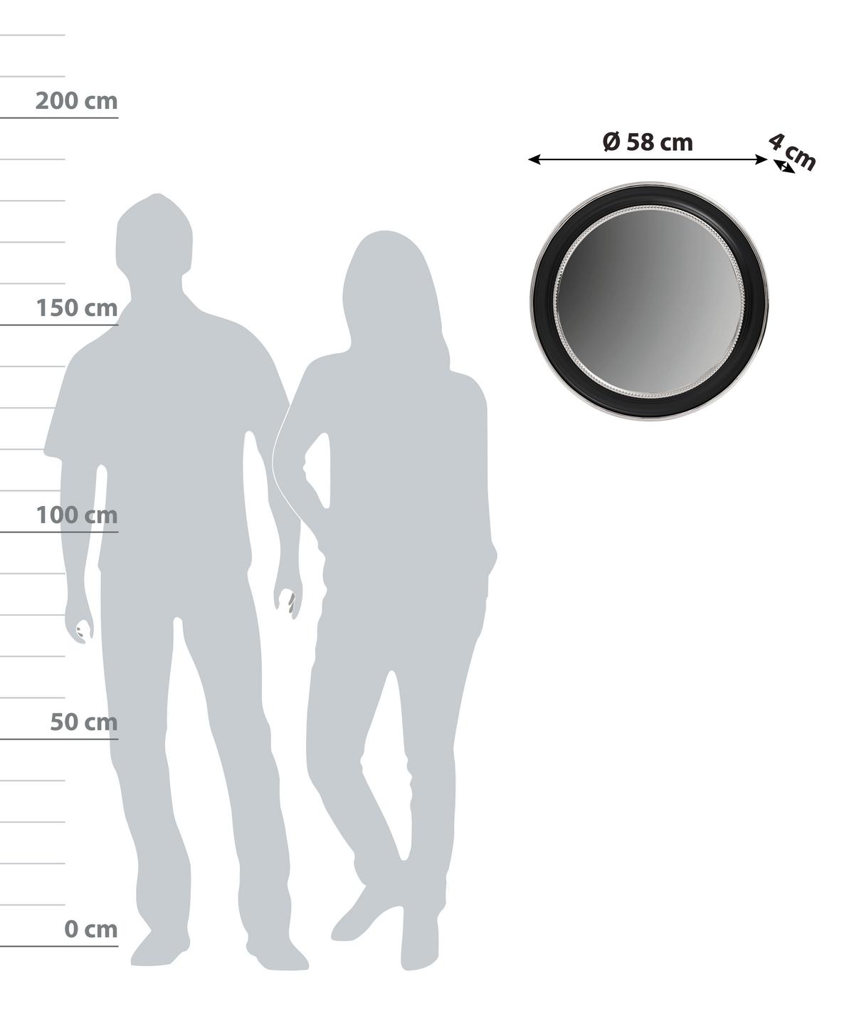 Wandspiegel Eleganca Rund 58 Cm Schwarz/silberfarben - Silberfarben/Schwarz, LIFESTYLE, Glas/Metall (58/58/3cm) - Kayoom