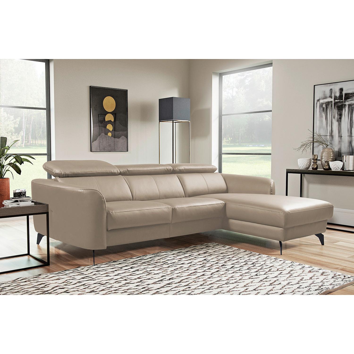 Ecksofa Berne Hellgrau S: 261x183 cm - Hellgrau/Schwarz, Design, Leder/Textil (261/183cm) - Livetastic