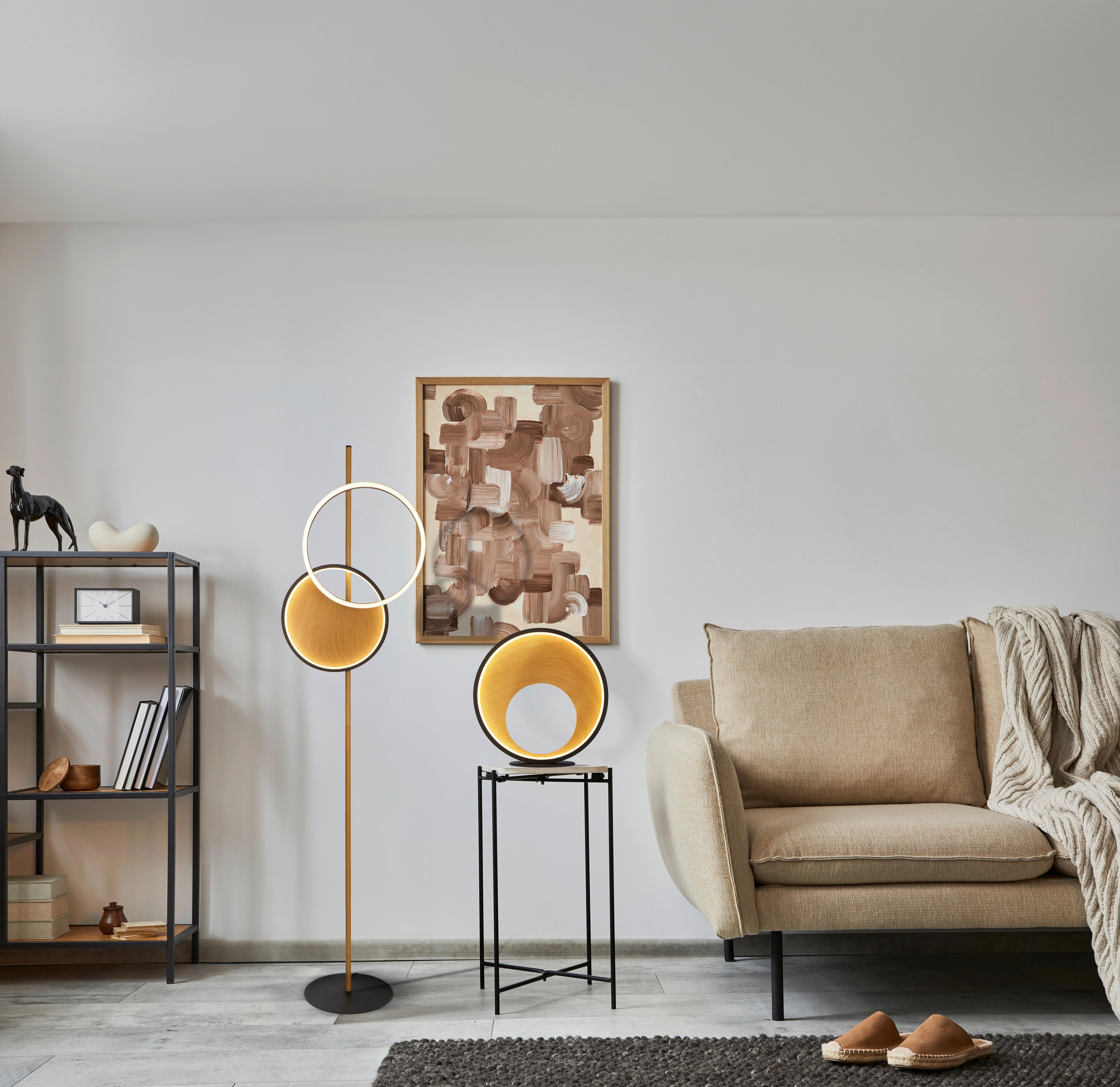 LED-Stehleuchte Eu36302-1bk - Schwarz/Braun, Design, Kunststoff/Metall (38.5/25/150cm)