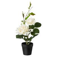 Kunstblume Rosenbusch Creme L: 40cm, Ella - Creme/Grün, ROMANTIK / LANDHAUS, Kunststoff (40cm)