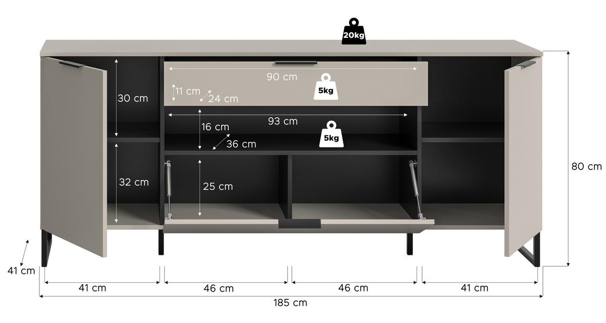 Sideboard Noida Kaschmir B: 185 Cm - Kaschmir/Schwarz, Design, Holzwerkstoff (185/80/41cm) - Livetastic