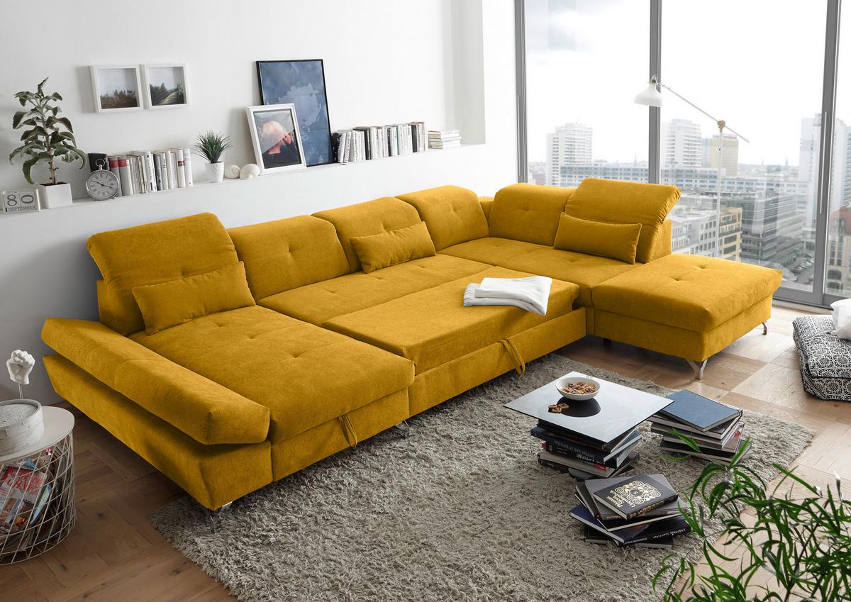 Ecksofa Melfi Gelb U: 168 Cm - Gelb/Silberfarben, MODERN, Textil (168/350/245cm) - MID.YOU