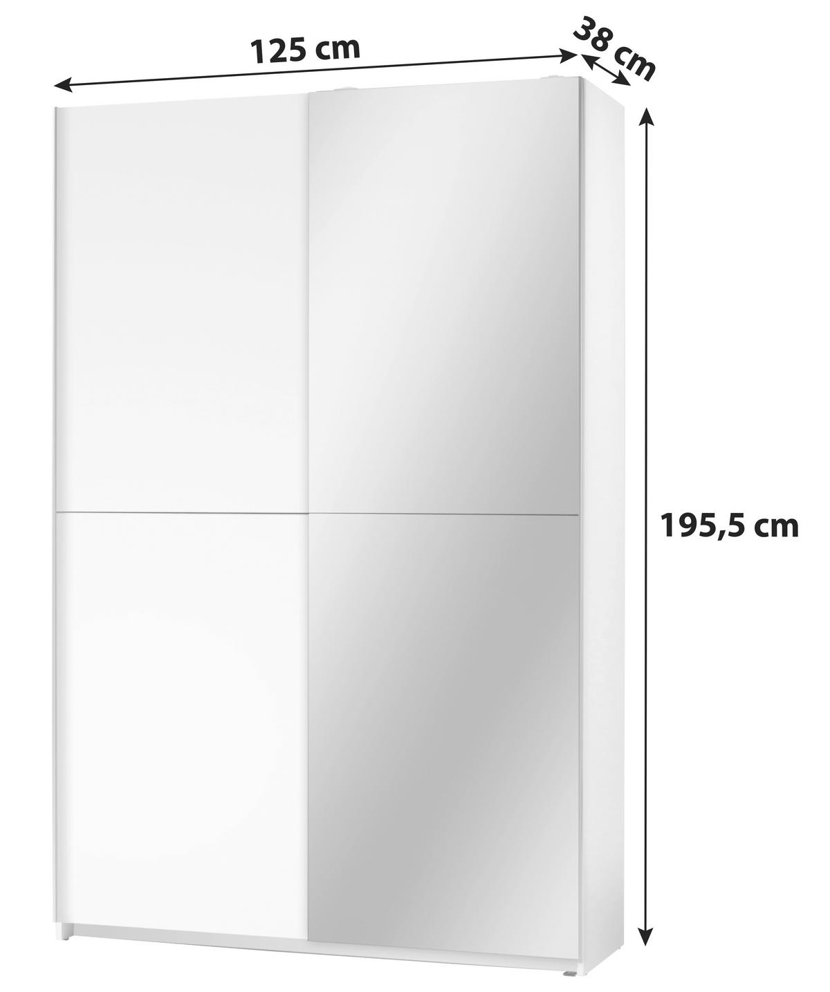Schwebetürenschrank Mit Spiegel 125cm Fast, Weiß - Silberfarben/Weiß, Basics, Glas (125/195,5/38cm) - P & B