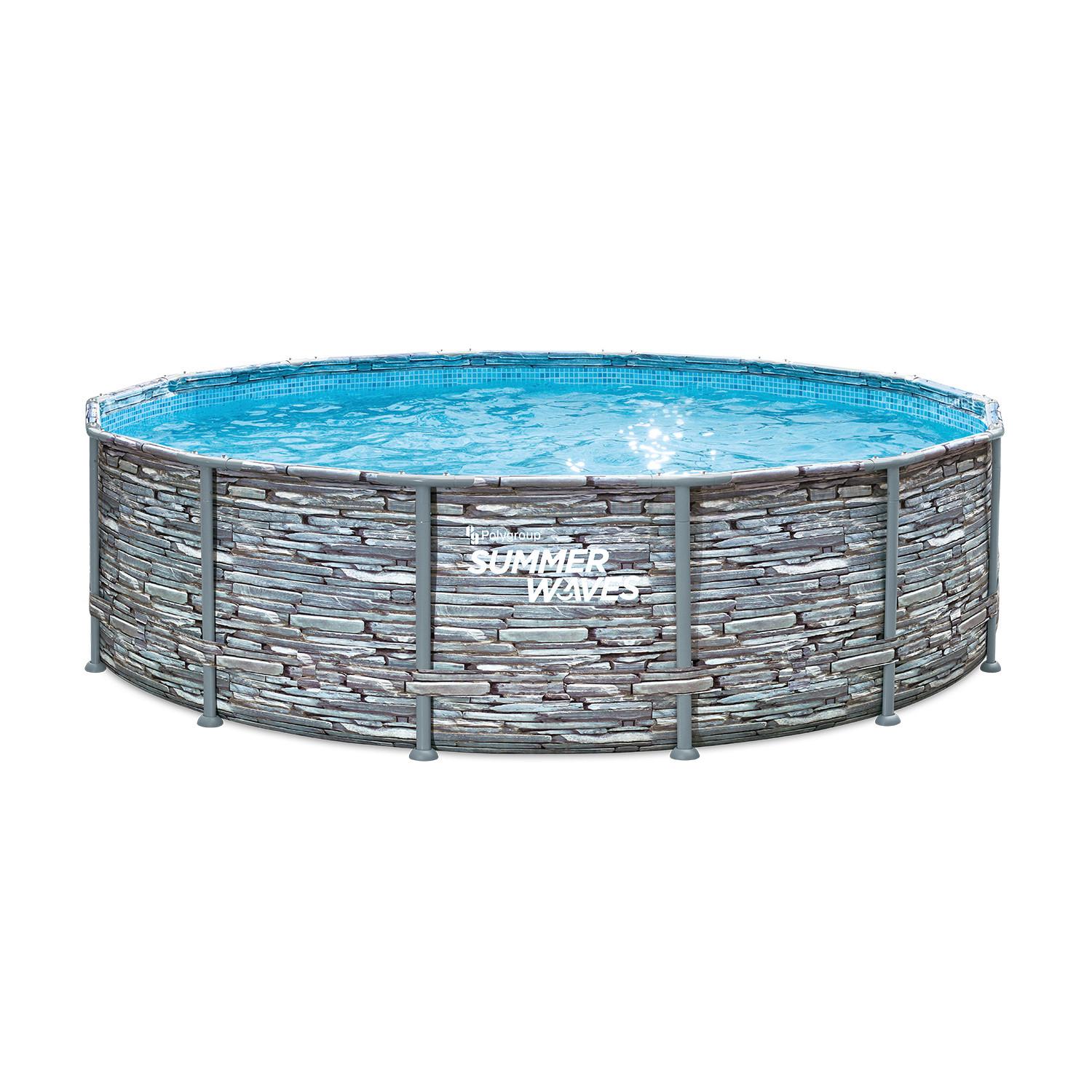Aufstellpool Rund mit Leiter D: 427 cm - Grau, KONVENTIONELL, Kunststoff (427/107cm)