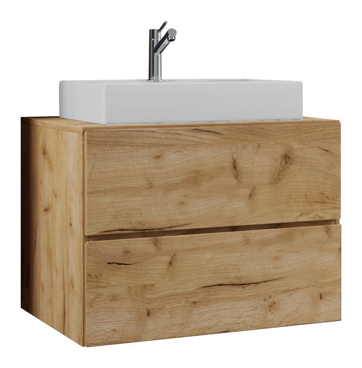 Bademöbel-Set 3-Tlg. Flandu 60 cm Eiche Dekor - Honigeiche/Weiß, MODERN, Keramik/Holzwerkstoff (60cm) - MID.YOU