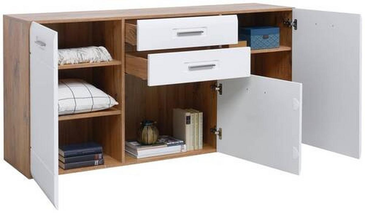 Wohnkombination 4-Tlg. Auris, Weiß/Eiche Dekor - Eichefarben/Weiß, MODERN, Glas/Holzwerkstoff (283,2/204,2/43,1cm) - Luca Bessoni