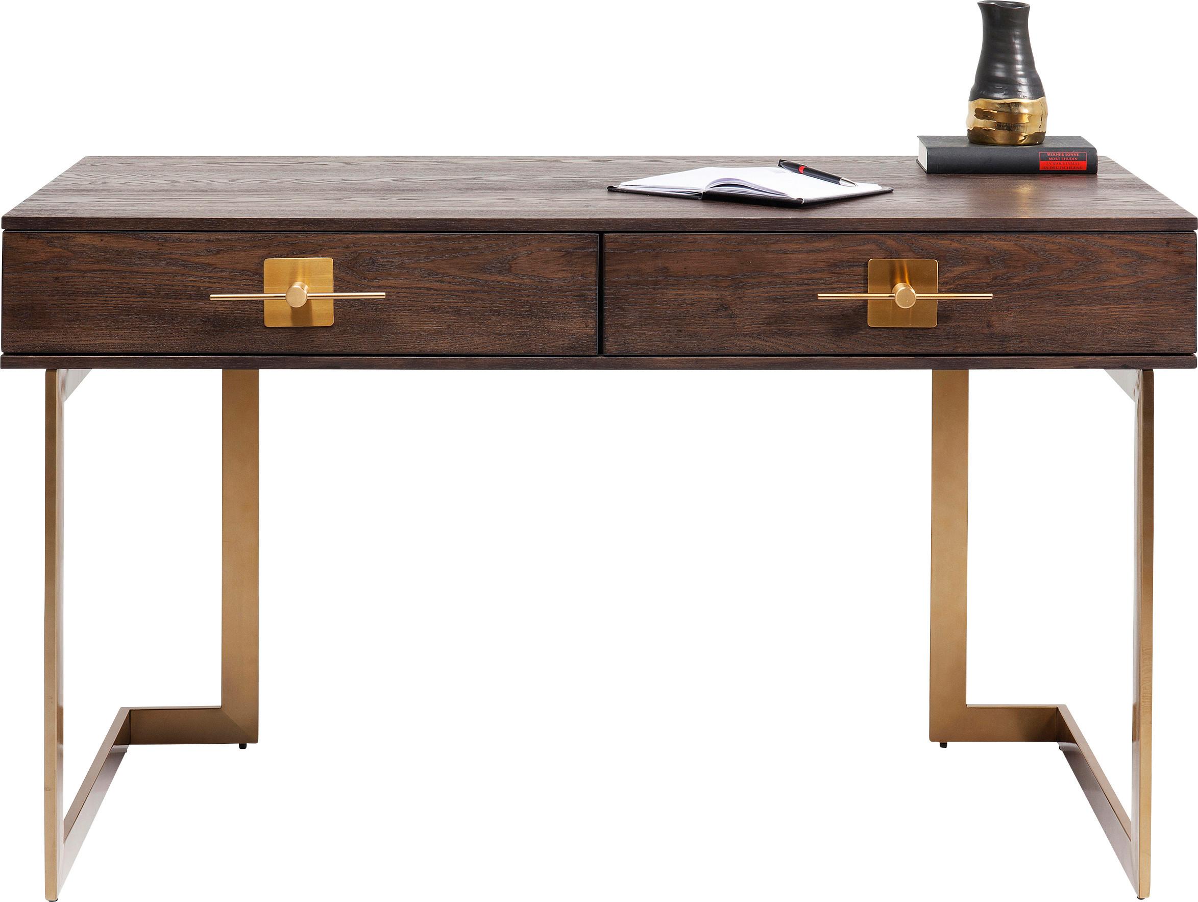 SCHREIBTISCH OSAKA - Messingfarben/Braun, Trend, Holzwerkstoff/Metall (138/60/81cm) - Kare-Design