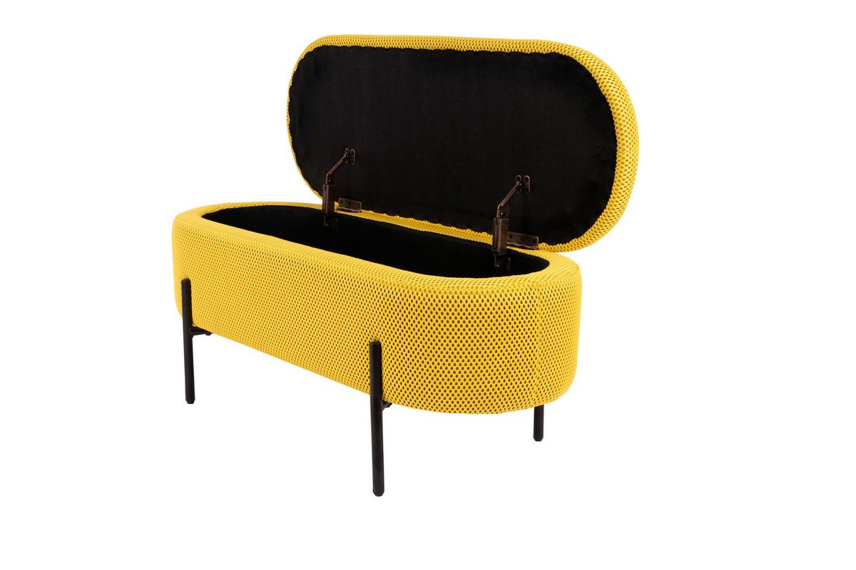 Sitzbank Carla Gelb, mit Stauraum, L: 95 cm - Gelb/Schwarz, Design, Textil/Metall (95/36/43cm)