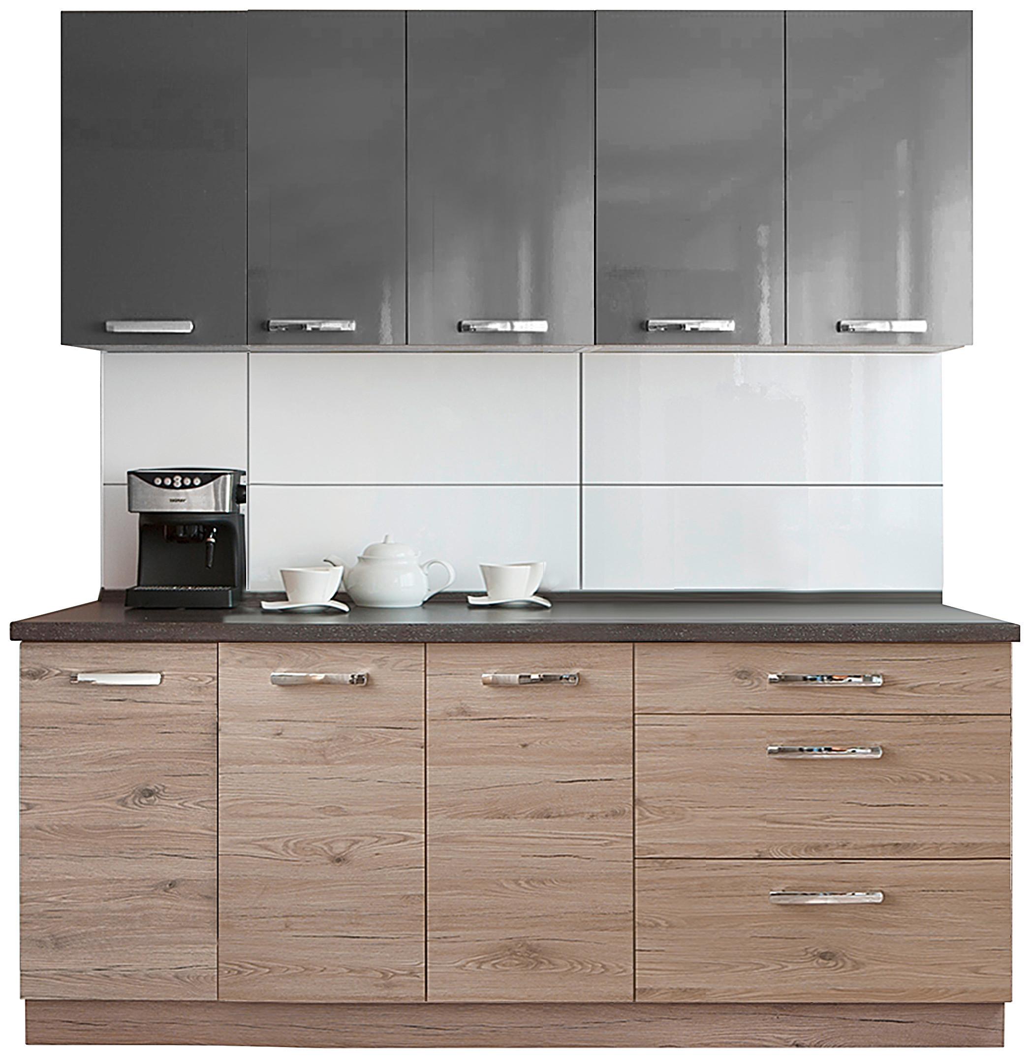 Konyhablokk Emma - tölgyfa színű/sötétszürke, Modern, faalapú anyag (200cm)