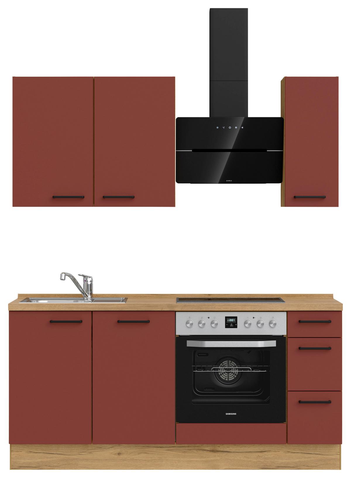 Küchenleerblock Easytouch High-Line, H1 Rechts - Eichefarben/Rot, MODERN, Holzwerkstoff (180cm) - Nobilia